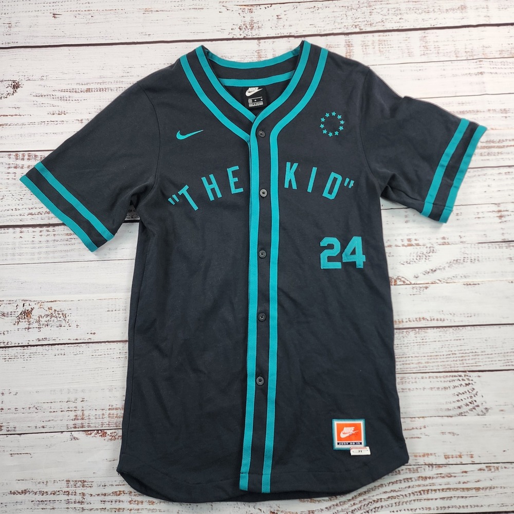 Nike Ken Griffey Jr The Kid 24 Baseball Jersey Men's M Black Teal Mariners
